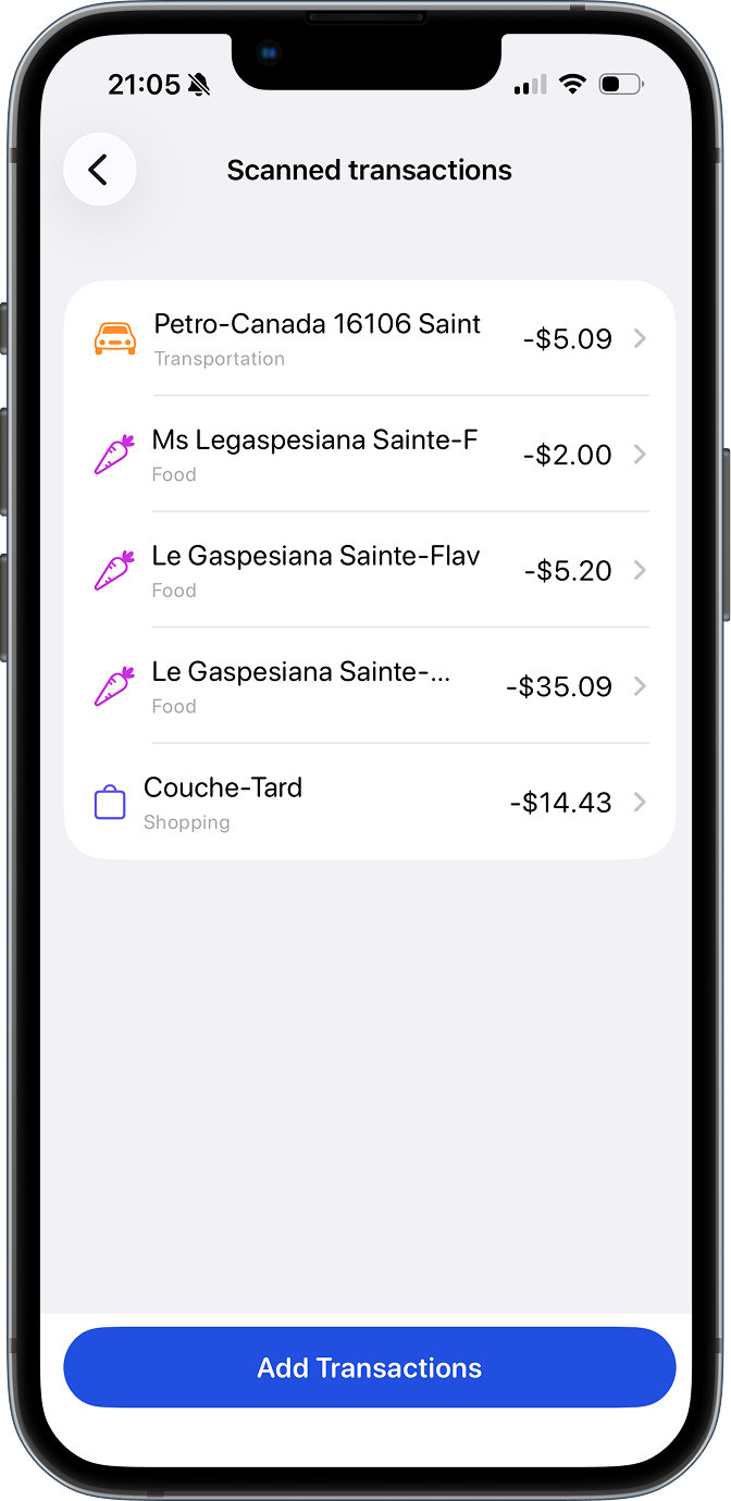 Extracted transactions ready to confirm