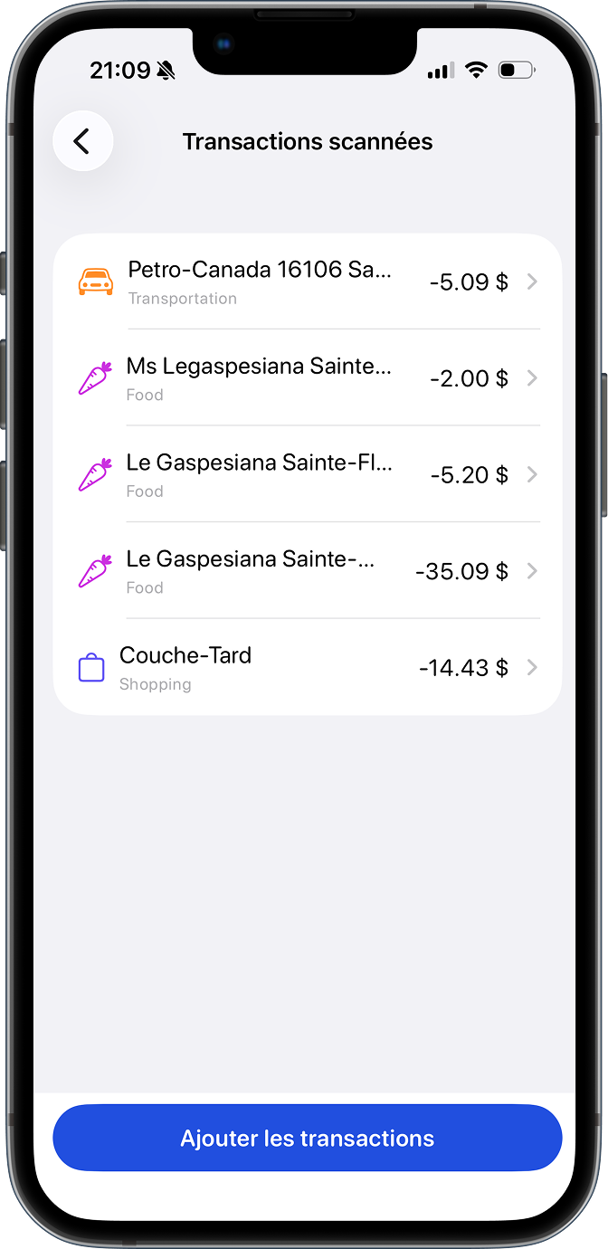 Extracted transactions ready to confirm
